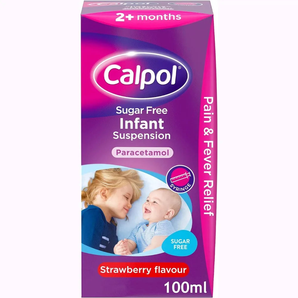 Calpol 2+ months (Paracetamol) Infant Suspension Strawberry Flavour 100ml (Sugar Free)